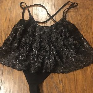 Free People Intimately Sequin Thong Bodysuit Small